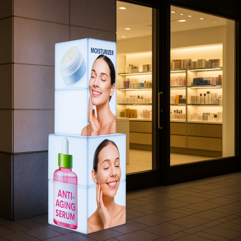 3D Backlit Stackable Cube Trade Show Display with Custom Graphics | AOM ...